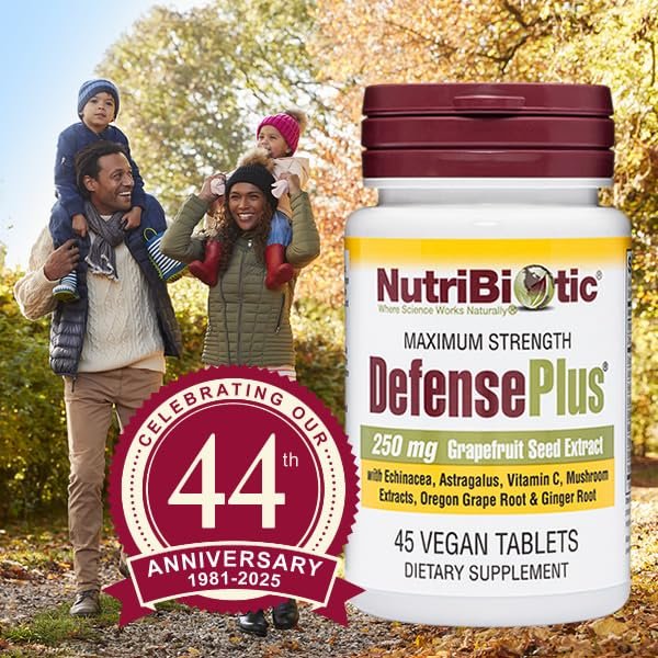 NutriBiotic – DefensePlus, 45 Tablets | 11 in 1 Immune Support with Vitamin C, Zinc, Grapefruit Seed Extract, Echinacea, Astragalus Root & Immune Boosting Extracts & Mushrooms | Vegan & Gluten Free - görsel 2