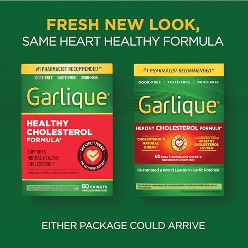 Garlique Garlic Extract Supplement, Healthy Cholesterol Formula, Odorless & Vegan, 60 Caplets - görsel 10