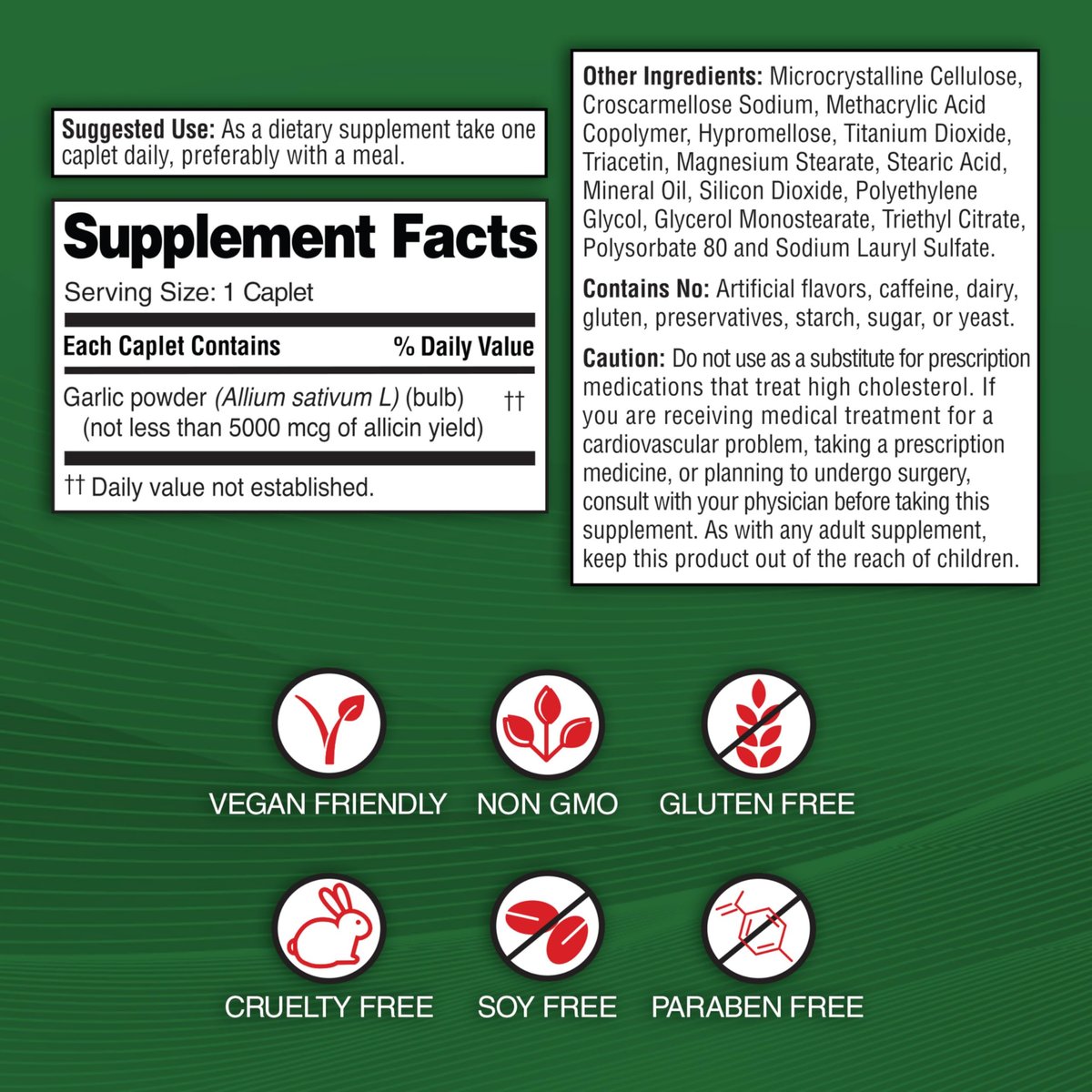Garlique Garlic Extract Supplement, Healthy Cholesterol Formula, Odorless & Vegan, 60 Caplets - görsel 3