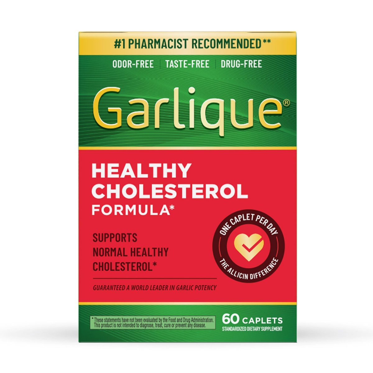 Garlique Garlic Extract Supplement, Healthy Cholesterol Formula, Odorless & Vegan, 60 Caplets - görsel 1