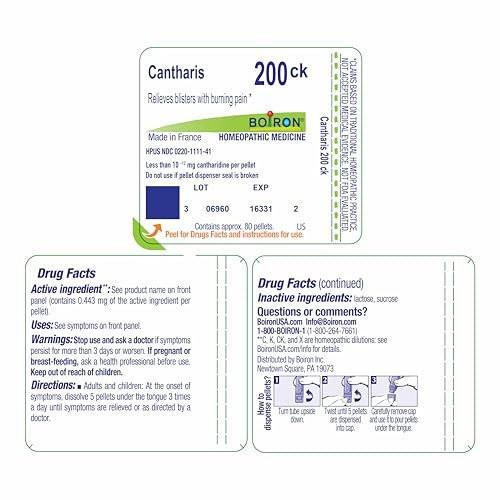 Boiron Cantharis 200Ck Homeopathic Medicine for Blisters with Burning Pain - 80 Pellets