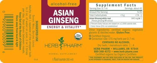Herb Pharm Asian (Panax) Ginseng Liquid Glycerite for Energy and Stamina, Alcohol-Free Glycerite, 1 Oz - görsel 3