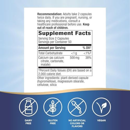 Nature's Way Calcium Citrate Carbonate & Malate, 500 mg per Serving, Bones & Muscles, 100 Capsules