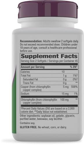 Nature's Way Chlorofresh Chlorophyll Concentrate Softgels, Chlorophyllin Copper Complex, Internal Deodorant Supplement, Supports Healthy Skin and Detox Pathways*, 90 Softgels