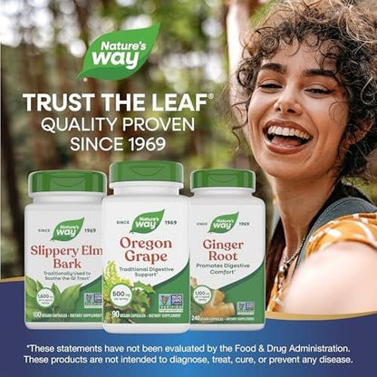 Nature’s Way Oregon Grape, Traditional Digestive Support*, Non-GMO Project Verified, 500 mg per Serving, 90 Capsules (Packaging May Vary)