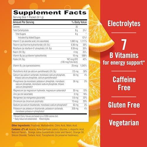 Emergen-C 1000mg Vitamin C Powder for Daily Immune Support Caffeine Free Vitamin C Supplements with Zinc and Manganese, B Vitamins and Electrolytes, Super Orange Flavor - 30 Count - görsel 8