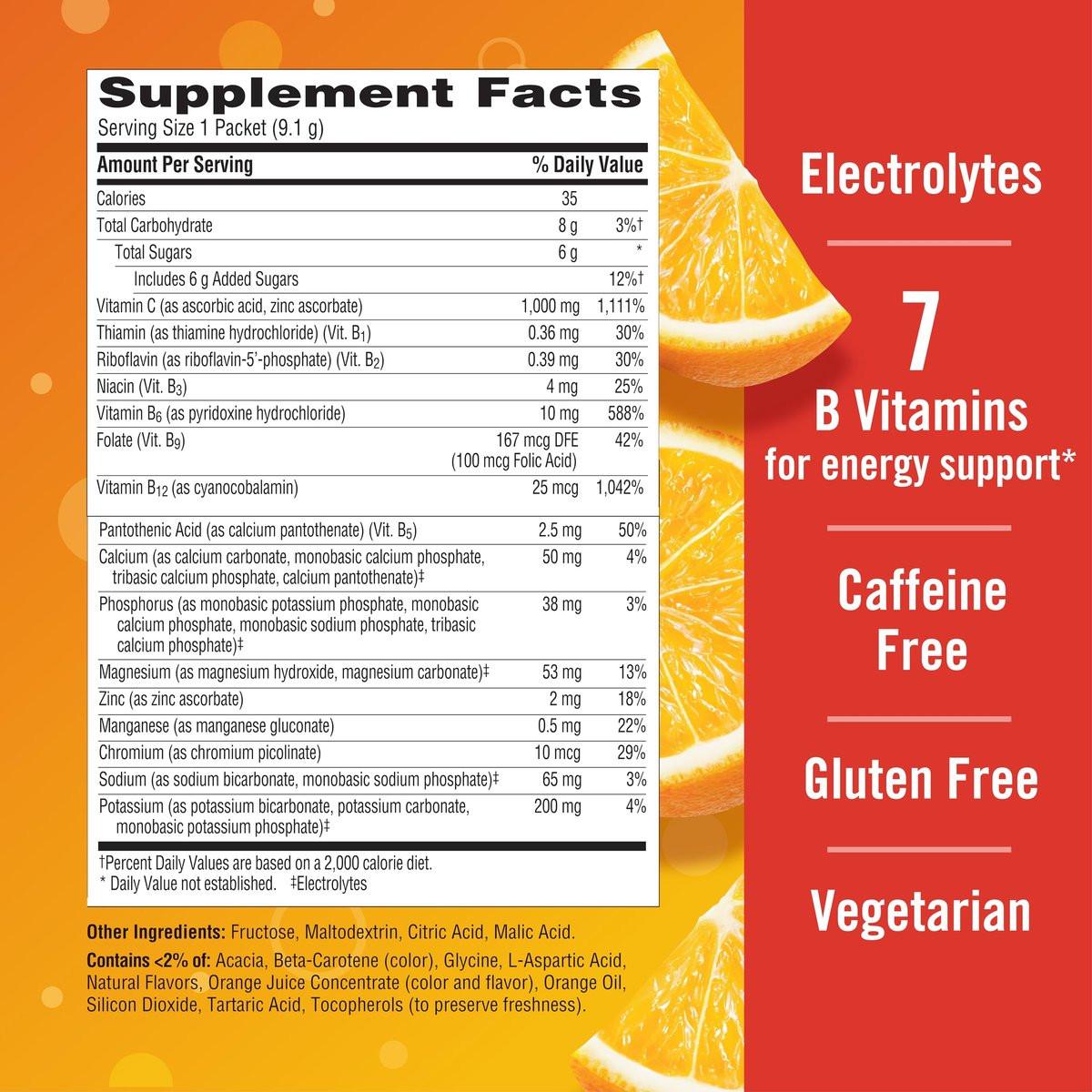Emergen-C 1000mg Vitamin C Powder for Daily Immune Support Caffeine Free Vitamin C Supplements with Zinc and Manganese, B Vitamins and Electrolytes, Super Orange Flavor - 30 Count - görsel 7