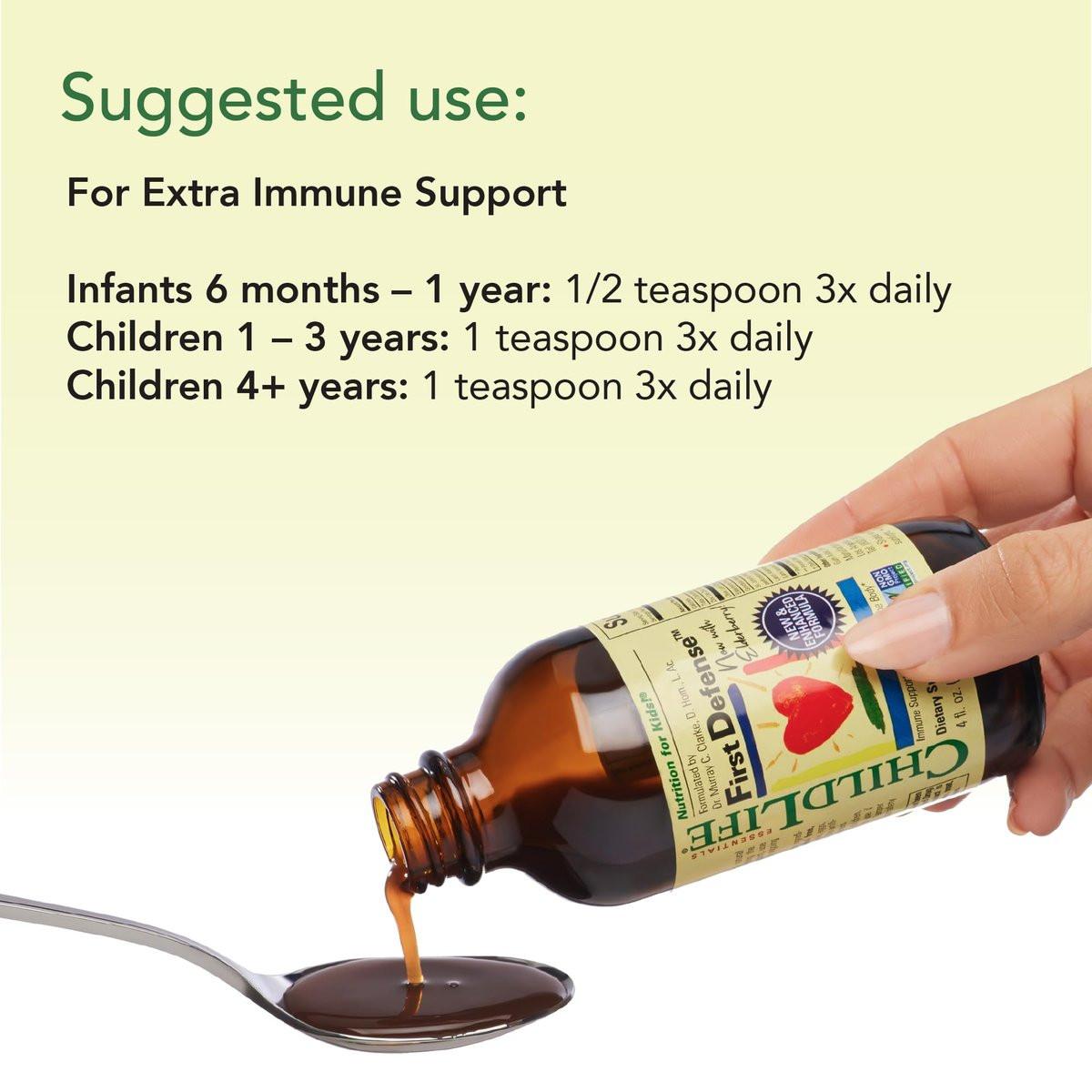 CHILDLIFE ESSENTIALS First Defense - Kids Immune Support, Immune Support for Kids, Toddlers 1-3, Babies 6 Months+, Vitamin Syrup with Elderberry, Zinc, Non GMO, Gluten Free - 4 Fl Oz (Pack of 1) - görsel 3