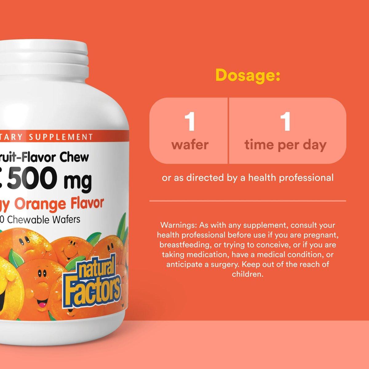 Natural Factors, Vitamin C 500 mg, Kids Chewable to Support Healthy Bones and Teeth, Tangy Orange, Vegan, Non-GMO, 90 wafers (90 servings) - görsel 5