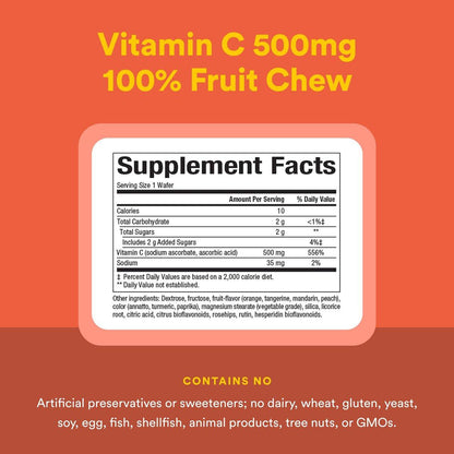 Natural Factors, Vitamin C 500 mg, Kids Chewable to Support Healthy Bones and Teeth, Tangy Orange, Vegan, Non-GMO, 90 wafers (90 servings)