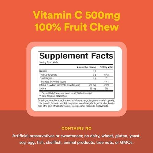 Natural Factors, Vitamin C 500 mg, Kids Chewable to Support Healthy Bones and Teeth, Tangy Orange, Vegan, Non-GMO, 90 wafers (90 servings) - görsel 8