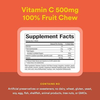 Natural Factors, Vitamin C 500 mg, Kids Chewable to Support Healthy Bones and Teeth, Tangy Orange, Vegan, Non-GMO, 90 wafers (90 servings)