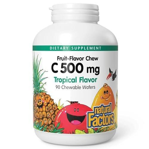 Natural Factors Vitamin C 500 mg - Cell Growth & Immune Health Support Supplement for Kids - Vitamin C for Antioxidant & Bone Support - Tropical Flavor - 90 Chewable Wafers (90 Servings) - görsel 2