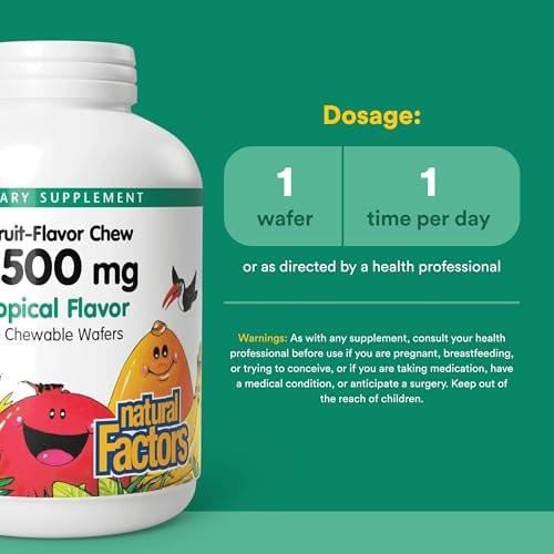 Natural Factors Vitamin C 500 mg - Cell Growth & Immune Health Support Supplement for Kids - Vitamin C for Antioxidant & Bone Support - Tropical Flavor - 90 Chewable Wafers (90 Servings) - görsel 6