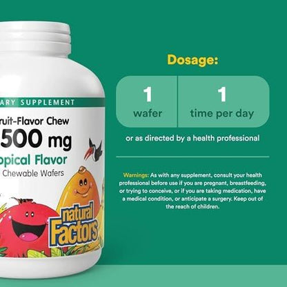 Natural Factors Vitamin C 500 mg - Cell Growth & Immune Health Support Supplement for Kids - Vitamin C for Antioxidant & Bone Support - Tropical Flavor - 90 Chewable Wafers (90 Servings)