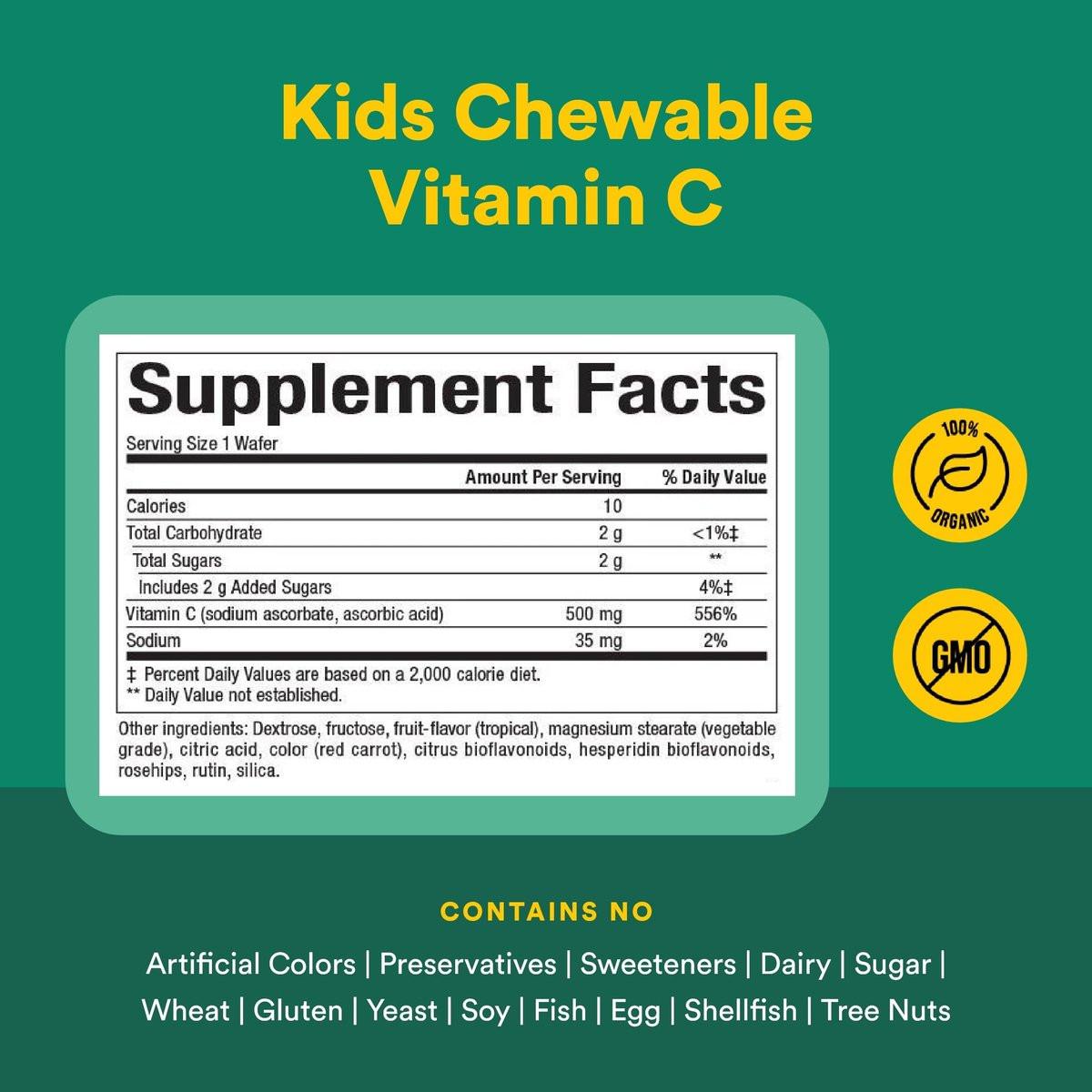 Natural Factors Vitamin C 500 mg - Cell Growth & Immune Health Support Supplement for Kids - Vitamin C for Antioxidant & Bone Support - Tropical Flavor - 90 Chewable Wafers (90 Servings) - görsel 7