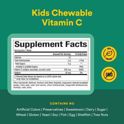 Natural Factors Vitamin C 500 mg - Cell Growth & Immune Health Support Supplement for Kids - Vitamin C for Antioxidant & Bone Support - Tropical Flavor - 90 Chewable Wafers (90 Servings)