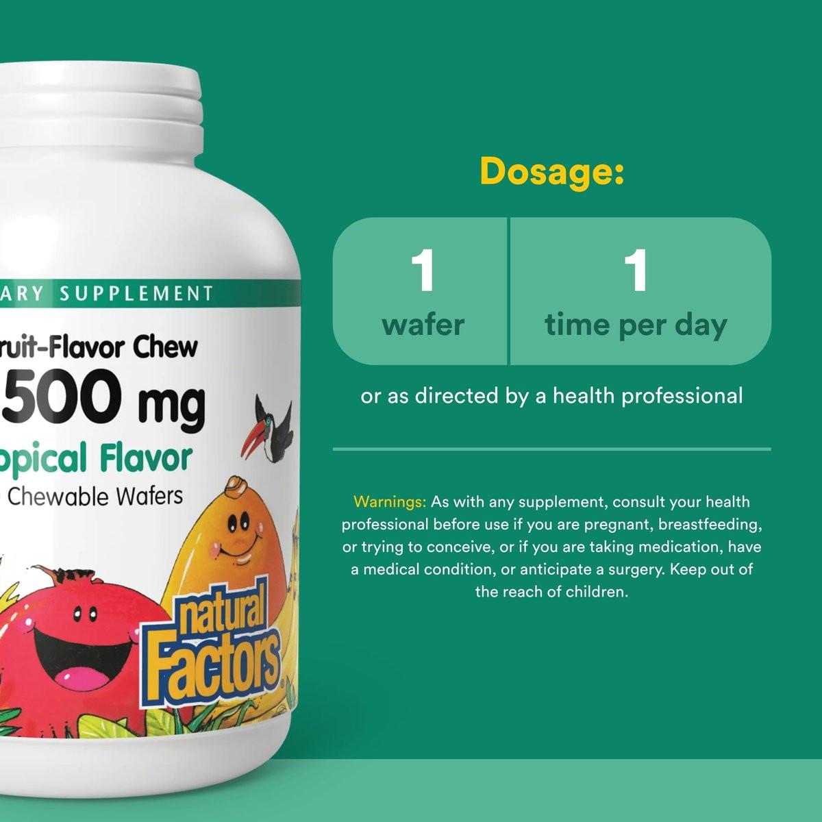 Natural Factors Vitamin C 500 mg - Cell Growth & Immune Health Support Supplement for Kids - Vitamin C for Antioxidant & Bone Support - Tropical Flavor - 90 Chewable Wafers (90 Servings) - görsel 5