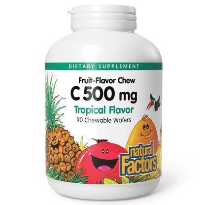 Natural Factors Vitamin C 500 mg - Cell Growth & Immune Health Support Supplement for Kids - Vitamin C for Antioxidant & Bone Support - Tropical Flavor - 90 Chewable Wafers (90 Servings)