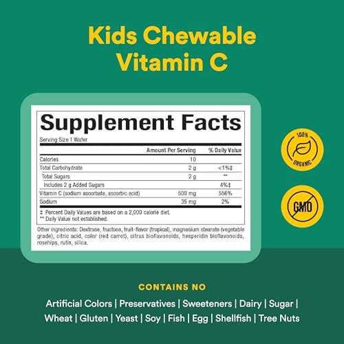 Natural Factors Vitamin C 500 mg - Cell Growth & Immune Health Support Supplement for Kids - Vitamin C for Antioxidant & Bone Support - Tropical Flavor - 90 Chewable Wafers (90 Servings) - görsel 8
