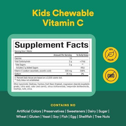 Natural Factors Vitamin C 500 mg - Cell Growth & Immune Health Support Supplement for Kids - Vitamin C for Antioxidant & Bone Support - Tropical Flavor - 90 Chewable Wafers (90 Servings)