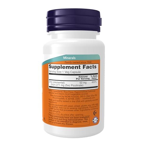 NOW Foods Supplements, Zinc Picolinate 50 mg, Supports Enzyme Functions*, Immune Support*, 60 Veg Capsules - görsel 4