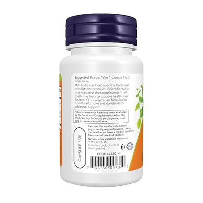NOW Foods Supplements, Silymarin Milk Thistle Extract 300 mg with Artichoke and Dandelion, Double Strength, Supports Liver Function*, 50 Veg Capsules