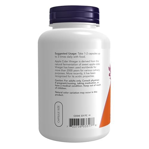 NOW Foods Supplements, Apple Cider Vinegar 450 mg, Derived from Fermentation of Sweet Apple Cider, 180 Veg Capsules - görsel 5