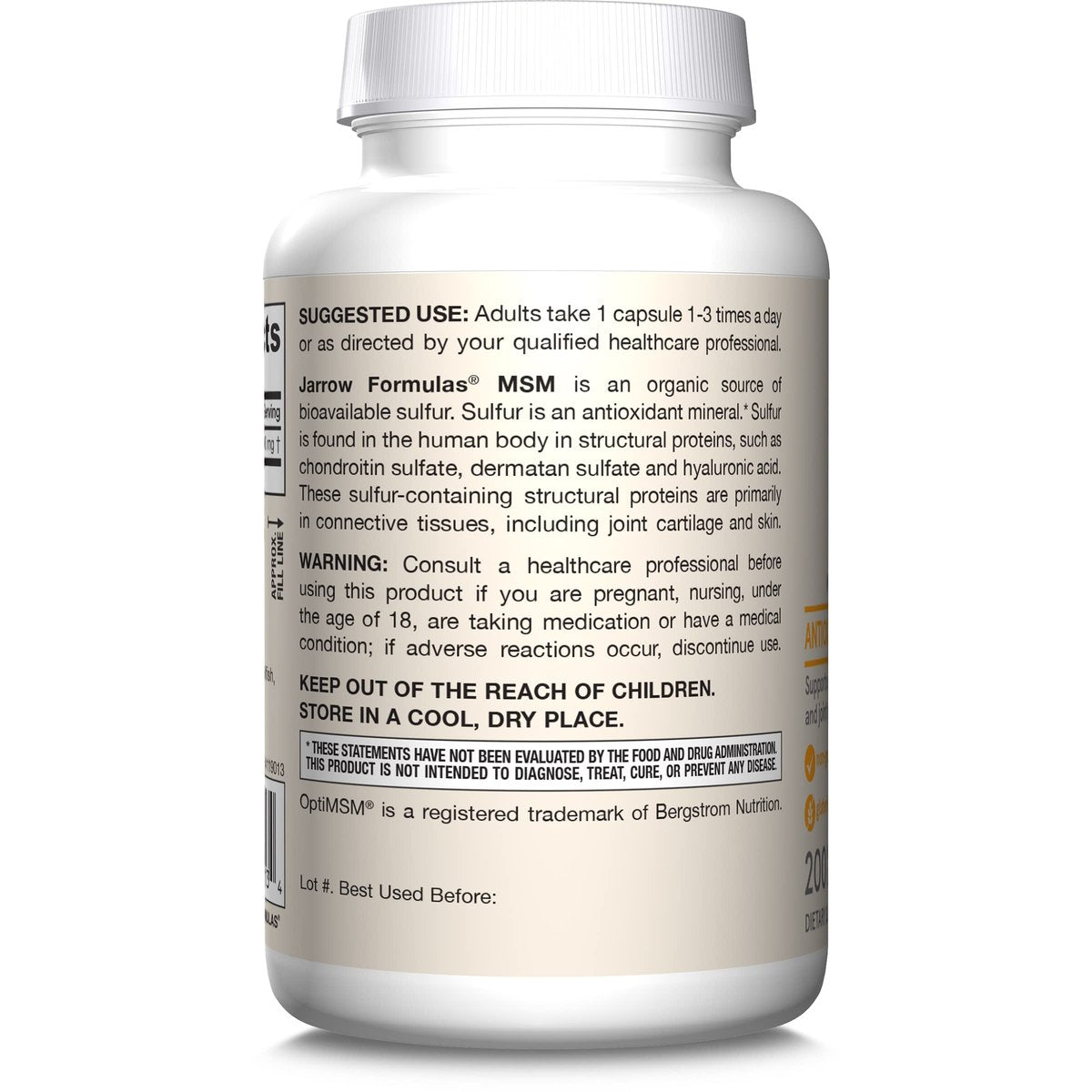 Jarrow Formulas MSM 1000 mg - 200 Veggie Capsules - Methylsulfonylmethane - Source of Sulfur - Dietary Supplement Supports & Strengthens Joints - Up to 200 Servings - görsel 8