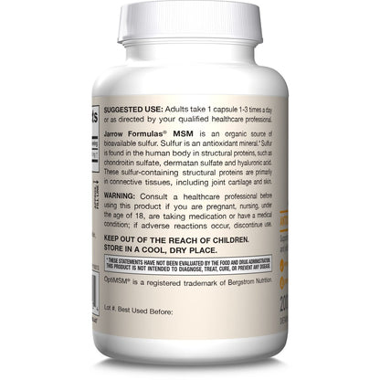 Jarrow Formulas MSM 1000 mg - 200 Veggie Capsules - Methylsulfonylmethane - Source of Sulfur - Dietary Supplement Supports & Strengthens Joints - Up to 200 Servings