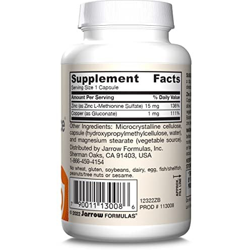 Jarrow Formulas Zinc Balance 15 mg - 100 Servings (Veggie Caps) - Zinc with Copper - Essential Minerals for Immune System Support - Immune Support Supplement - Gluten Free Copper Supplement, Vegan - görsel 6