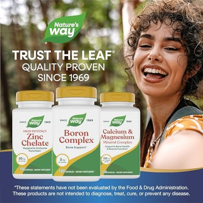 Nature's Way Boron Complex, Bone Support*, 3 mg per Serving, Gluten Free, 100 Capsules (Packaging May Vary)