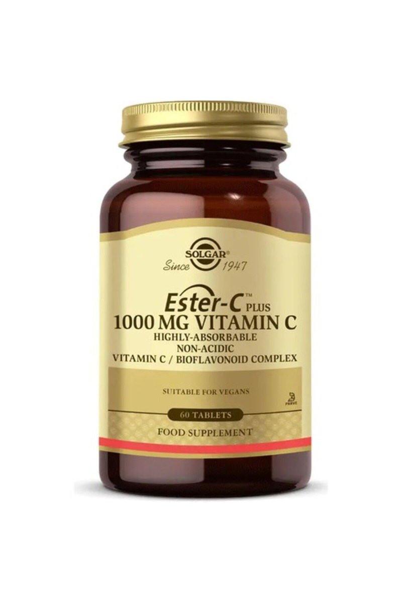 Solgar Ester-C Plus 1000 mg Vitamin C (Ascorbate Complex), 60 Tablets - Gentle On The Stomach & Non Acidic - Antioxidant & Immune System Support - Non GMO, Vegan, Gluten-Free, Kosher - 60 Servings - görsel 1