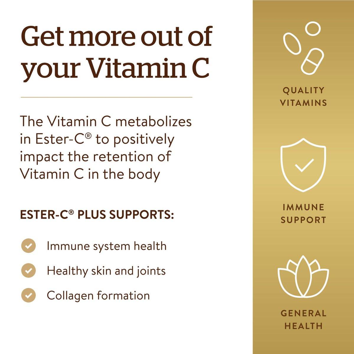 Solgar Ester-C Plus 1000 mg Vitamin C (Ascorbate Complex), 60 Tablets - Gentle On The Stomach & Non Acidic - Antioxidant & Immune System Support - Non GMO, Vegan, Gluten-Free, Kosher - 60 Servings - görsel 5