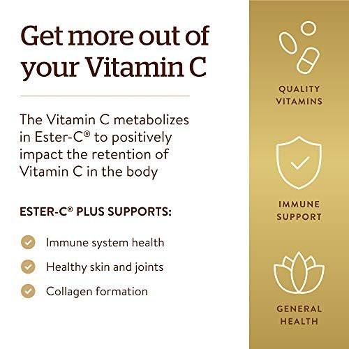 Solgar Ester-C Plus 1000 mg Vitamin C (Ascorbate Complex), 60 Tablets - Gentle On The Stomach & Non Acidic - Antioxidant & Immune System Support - Non GMO, Vegan, Gluten-Free, Kosher - 60 Servings - görsel 6