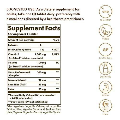 Solgar Ester-C Plus 1000 mg Vitamin C (Ascorbate Complex), 60 Tablets - Gentle On The Stomach & Non Acidic - Antioxidant & Immune System Support - Non GMO, Vegan, Gluten-Free, Kosher - 60 Servings - görsel 4