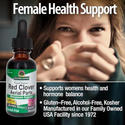 Nature's Answer Red Clover Extract 1 Ounce - Alcohol Free, Women Wellness, Female Support Supplement with Daily Servings Extract, Kosher, Gluten Free, Made in USA
