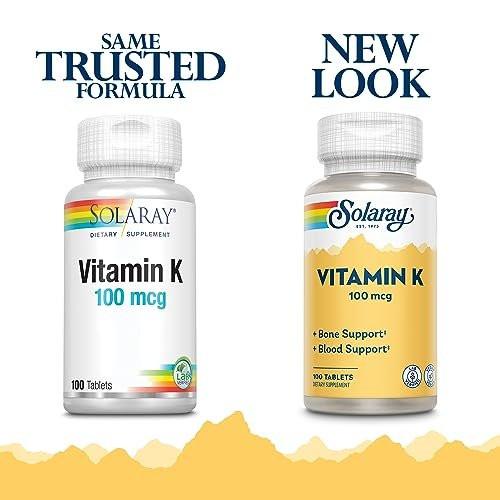 SOLARAY Vitamin K1 Supplement for Men & Women - Vitamin K 1 100 mcg for Bone Health & Blood Support, VIT K Daily Dietary Supplement, Vegan - 100 Tablet Ct - görsel 3