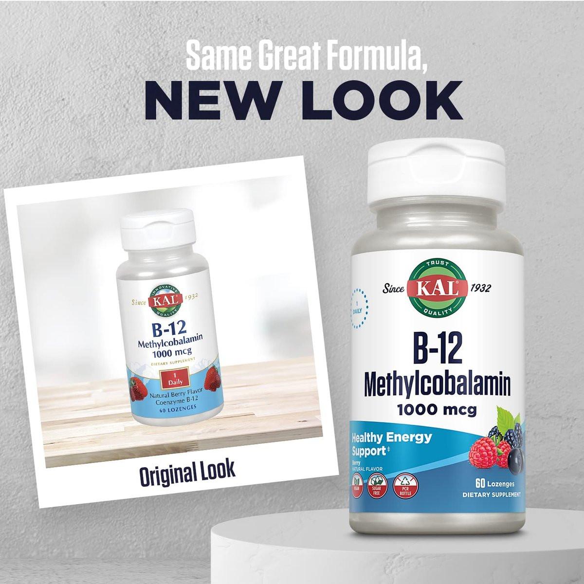 KAL Vitamin B-12 Methylcobalamin Lozenges 1000mcg, Healthy Energy, Metabolism, Nerve & Red Blood Cell Support, Optimal Absorption, Natural Berry Flavor, Vegan, Sugar Free, 60 Servings, 60 Lozenges - görsel 3
