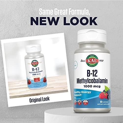 KAL Vitamin B-12 Methylcobalamin Lozenges 1000mcg, Healthy Energy, Metabolism, Nerve & Red Blood Cell Support, Optimal Absorption, Natural Berry Flavor, Vegan, Sugar Free, 60 Servings, 60 Lozenges - görsel 4