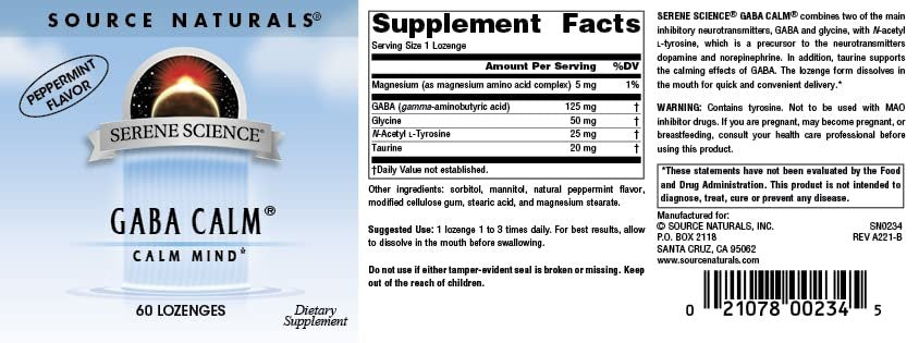 Source Naturals Serene Science, GABA Calm Quick Dissolving Peppermint Flavor* - 60 Lozenges - görsel 6