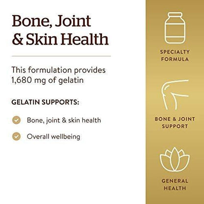 Solgar Gelatin 1680 mg, 250 Capsules - Natural Gelatin - Supports Bone, Joint & Skin Health - Gluten Free, Dairy Free - 83 Servings
