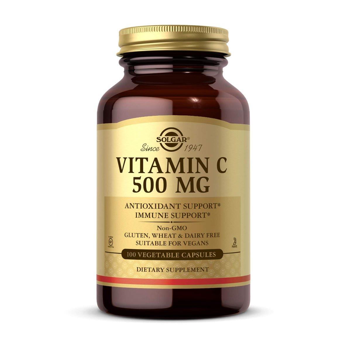 Solgar Vitamin C 500 mg, 100 Vegetable Capsules - Antioxidant & Immune Support - Overall Health - Supports Healthy Skin & Joints - Non GMO, Vegan, Gluten Free, Kosher - 100 Servings - görsel 1