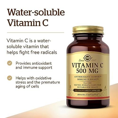 Solgar Vitamin C 500 mg, 100 Vegetable Capsules - Antioxidant & Immune Support - Overall Health - Supports Healthy Skin & Joints - Non GMO, Vegan, Gluten Free, Kosher - 100 Servings - görsel 6