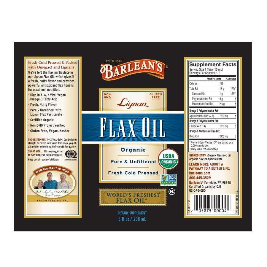 Barlean's Omega 3 6 9 Lignan Flaxseed Oil Supplements, Cold-Pressed Flax Seed Supplement Softgels with 1550 mg ALA Fatty Acids, 100 Count - görsel 13