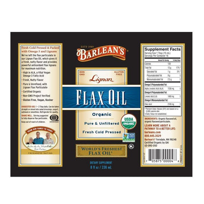 Barlean's Omega 3 6 9 Lignan Flaxseed Oil Supplements, Cold-Pressed Flax Seed Supplement Softgels with 1550 mg ALA Fatty Acids, 100 Count