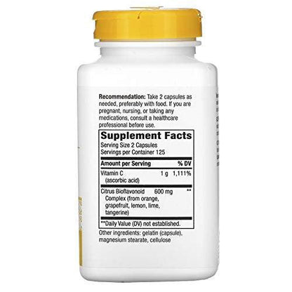 Nature's Way Vitamin C with Bioflavonoids, Immune Support*, High Potency Vitamin C per 2-Capsule Serving, Promotes Collagen*, 1,000 mg per 2-Capsule Serving, 250 Capsules (Packaging May Vary)
