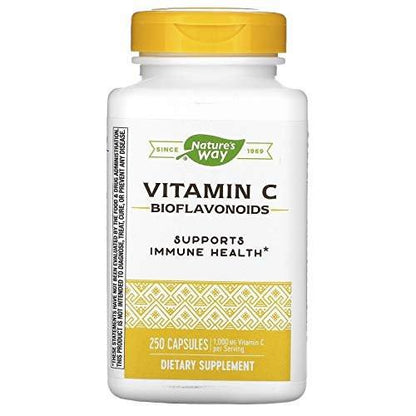Nature's Way Vitamin C with Bioflavonoids, Immune Support*, High Potency Vitamin C per 2-Capsule Serving, Promotes Collagen*, 1,000 mg per 2-Capsule Serving, 250 Capsules (Packaging May Vary)