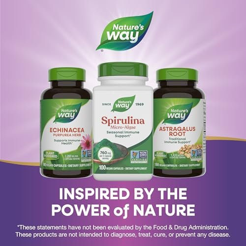 Nature's Way Spirulina Micro-Algae, Seasonal Immune Support*, Source of Vitamin A (Beta Carotene), 760 mg per Serving, 100 Vegan Capsules (Packaging May Vary) - görsel 14
