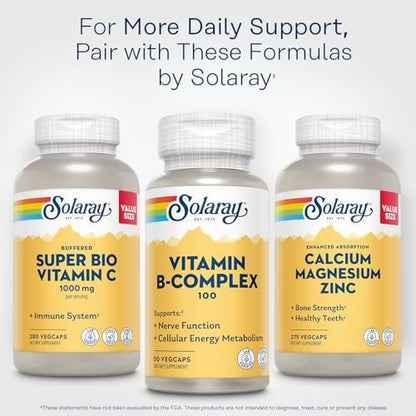 SOLARAY Vitamin B Complex 100mg - Cellular Energy, Nerve and Heart Health Support - Supplies All 8 B Complex Vitamins - Vitamin B12, B1, B2, B3, B6, Niacin, Folic Acid and Biotin - Vegan, 50 Servings